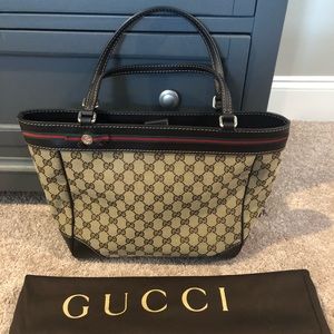 GUCCI Mayfair Tote Khaki beige dark brown leather